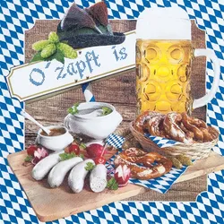 Home Fashion, O ́zapft is, Lunch-Servietten aufgefaltetes Maß 33 cm x 33 cm, im Viertelfalz, 20 Stück pro Pack