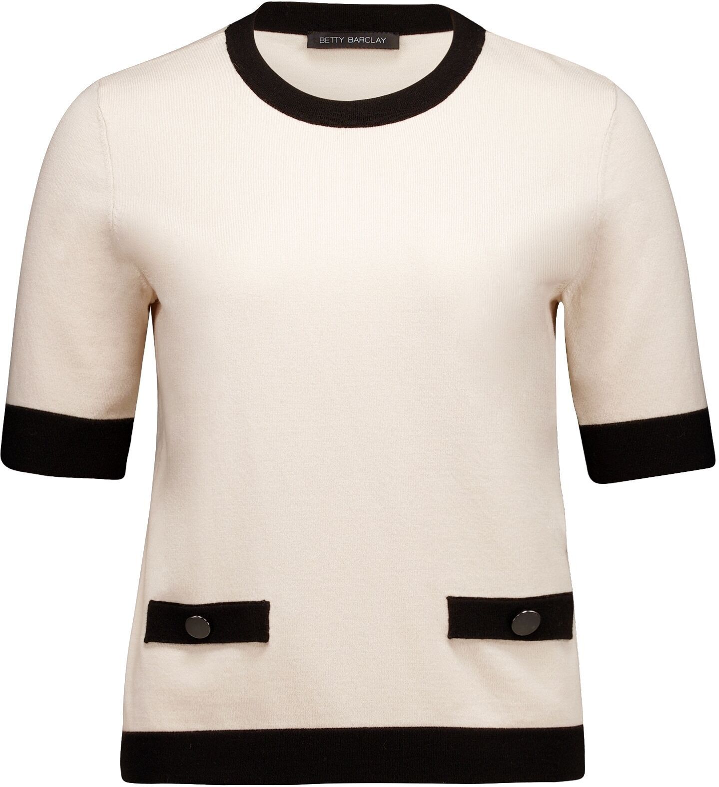 Strickpullover BETTY BARCLAY "Strickpullover mit Taschen", Damen, Gr. 38, schwarz (patch beige, schwarz), Obermaterial: 55% Viskose CV. 30% Polyester PES. 15% Polyamid PA., Pullover Strickpullover