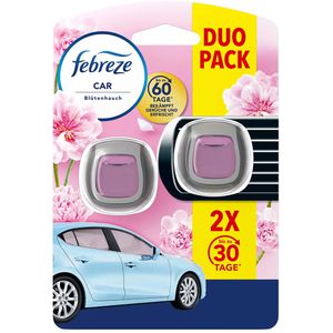 Febreze Autoduft Car Duo, Blütenhauch, 2 Stück, bis zu 60 Tage, Duftgel, für den Lüftungsschlitz