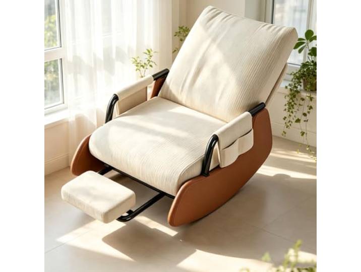 Polstersessel Schaukelnd – mit Ausziehbarer Fußstütze Bequemer Schaukelsessel mit 60cm breiter Sitzfläche und platzsparender Beinauflage fürs Wohnzimmer.