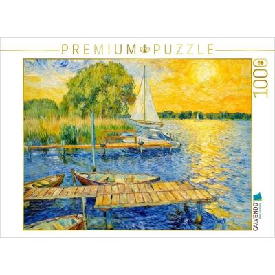CALVENDO Puzzle Impressionistischer Sonnenuntergang am Wannsee mit Segelboot | 1000 Teile Lege-Größe 64x48cm Foto-Puzzle für glückliche Stunden