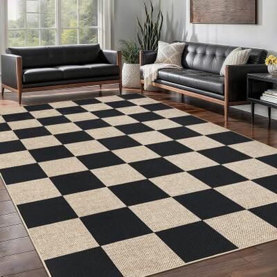Garvee Square Checkerboard Pattern Easy Jute Area Rug