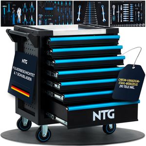 NTG Werkzeugwagen WZW.7290, bestückt, 290-teilig, schwarz, 7 Schubladen, mit Werkzeug
