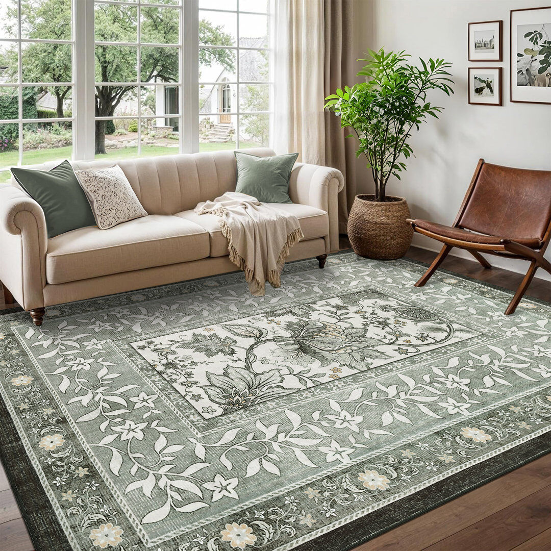 Brambly Cottage Floral Machine Printed Area Rug Gray Rectangle 200 x 290 cm