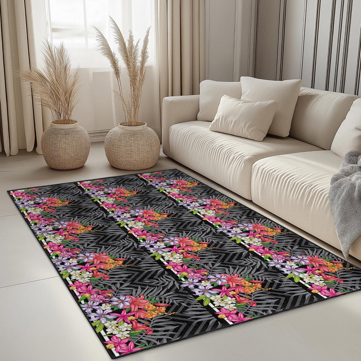 Mila Home Wasbaar Rechthoekig Vloerkleed met Antislip en Floral Design