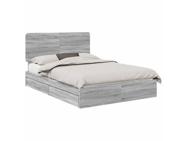 PUGYNBK Bett mit Schubladen, Grau, Sonoma, 150 x 200 cm Gearbeitetes Holz, ausziehbare Schubladen, einfache Montage, modernes Design