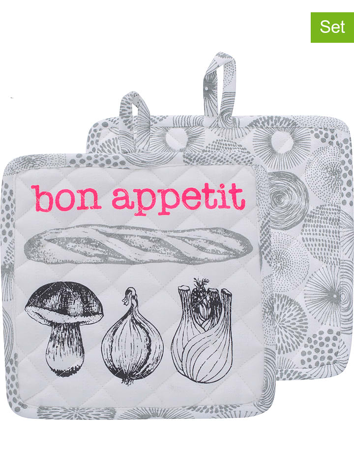 Overbeck and Friends 2er-Set: Topflappen "Bon Appetit" in Grau - (L)20 x (B)20 cm - onesize