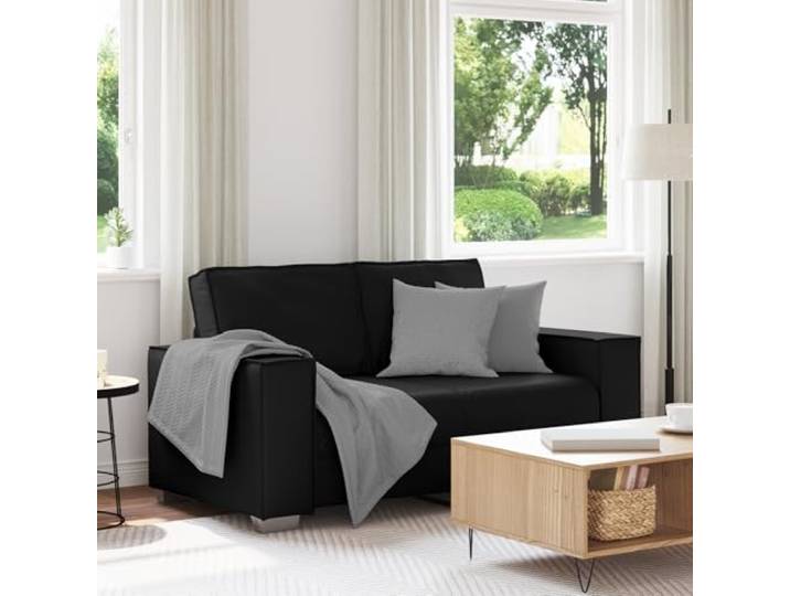 HEFZGDB Modernes 2-Sitzer Sofa 120 cm Schwarz Kunstleder Loveseat mit Stabiler Metallkonstruktion und Bequemen Schaumstoffkissen für Wohnzimmer und Büro Einrichtung