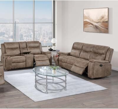 Esofastore Curved Armrest Manual Sofa Set 2pc Built In Storage Auburn Finish
