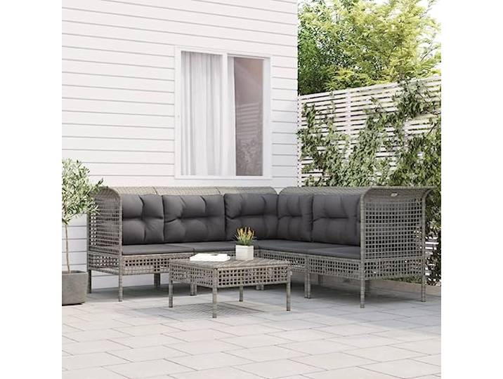 WDGJJFECNMUEHI Résine tressée imperméable Salon de Jardin 6 pièces Gris Salon de jardin 6 pcs avec coussins Gris Résine tressée Module en angle canapé extensible pour terrasse extérieur ensemble