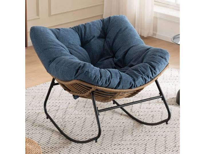 Bladez - Fauteuil à bascule en chenille design moderne pour chambre d'enfant salon chambre et l'extérieur - bleu