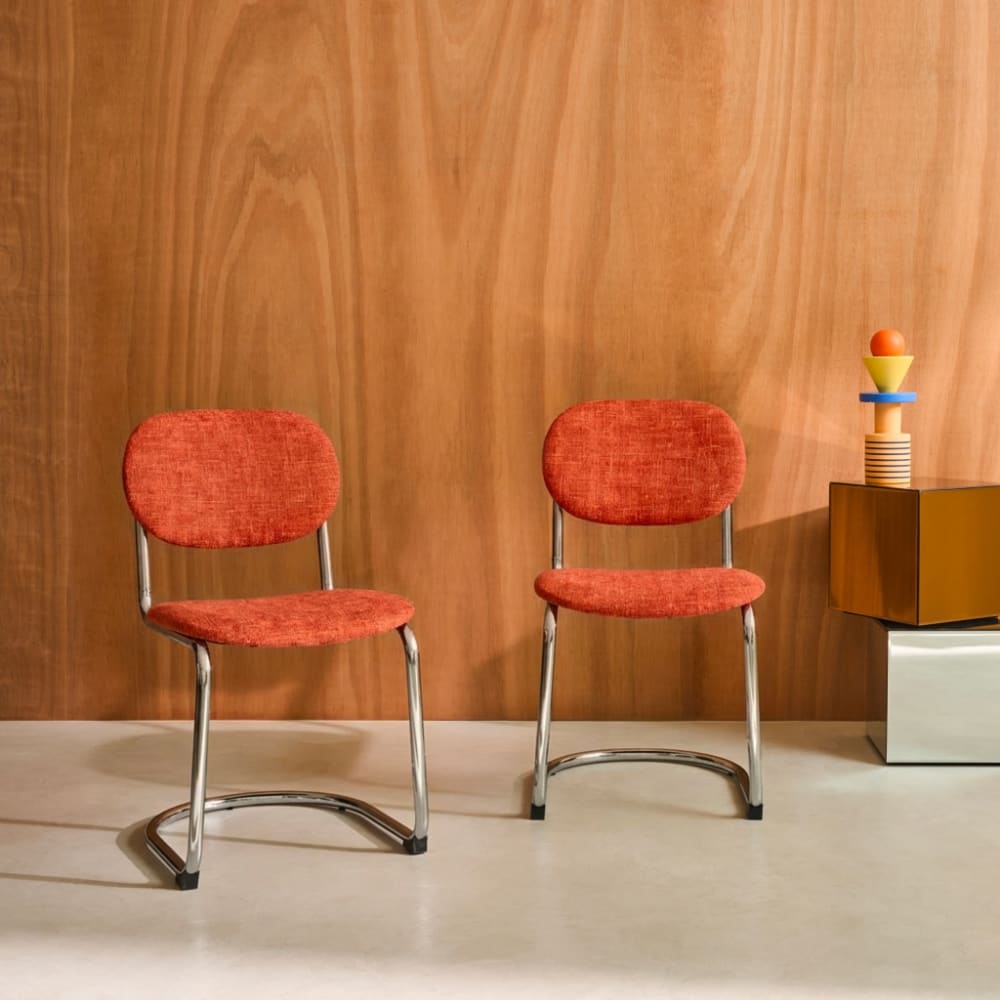sweeek Chaise cantilever métal, tissu chenille orange Orange 47x81x54cm