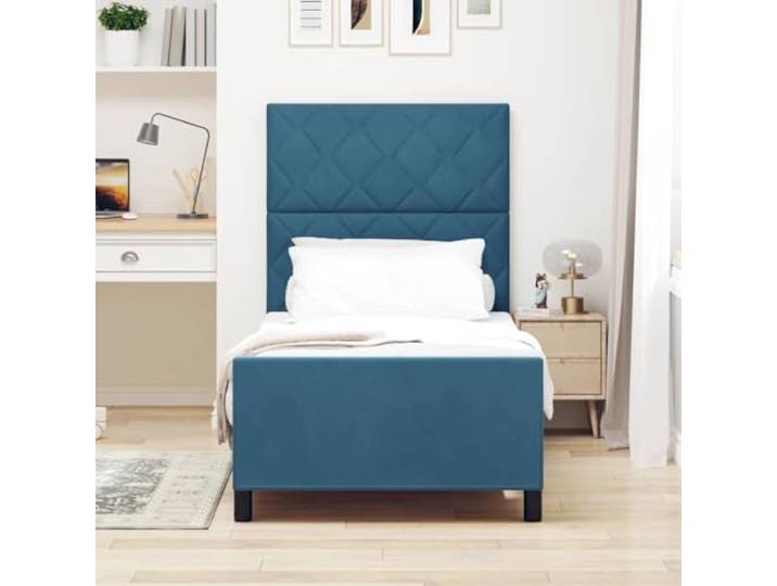 KTHLBRH Einzelbett dunkelblau 90 x 190 cm Samt Federbox, Massivholz, Kiefer, modernes Design, bequeme Unterstützung
