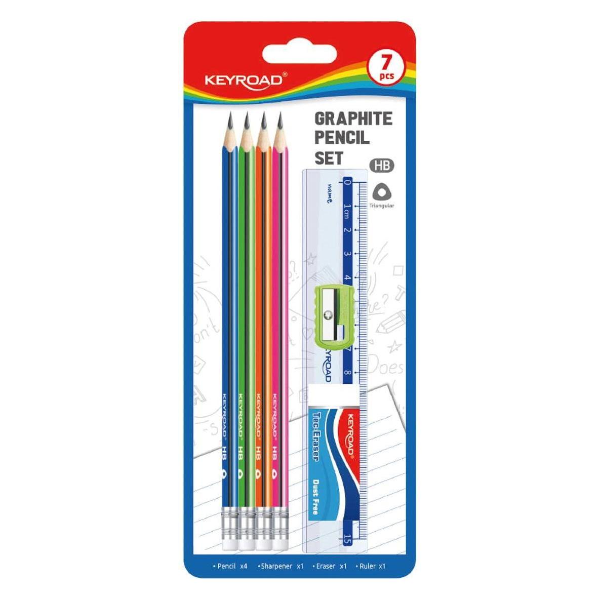 Keyroad Bleistiftset hb schulset, 7 elemente, blister, farbmischung (HB, 4x) (45650381)