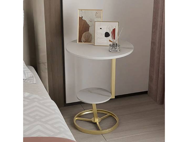 Table d'appoint double couche, petite armoire de chevet ronde, meubles de maison innovants pour salon, lumière contextuelle, luxe