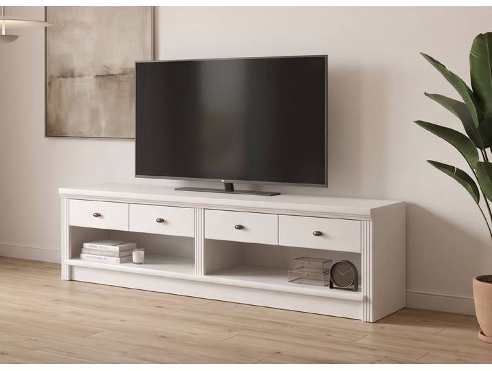 Lowboard GOODPRODUCT Soeren TV-Kommode , cremeweiß, B:158cm H:45cm T:45cm, FSC-zertifiziertes Massivholz, Sideboards, Lowboard, aus massiver Kiefer, mit 2 Schubladen, FSC-zertifiziert