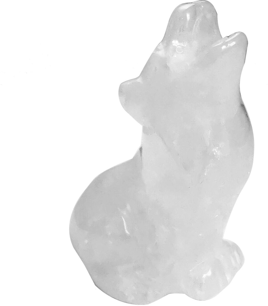 Handgekerfd wit kristallen wolf beeldje voor decoratie