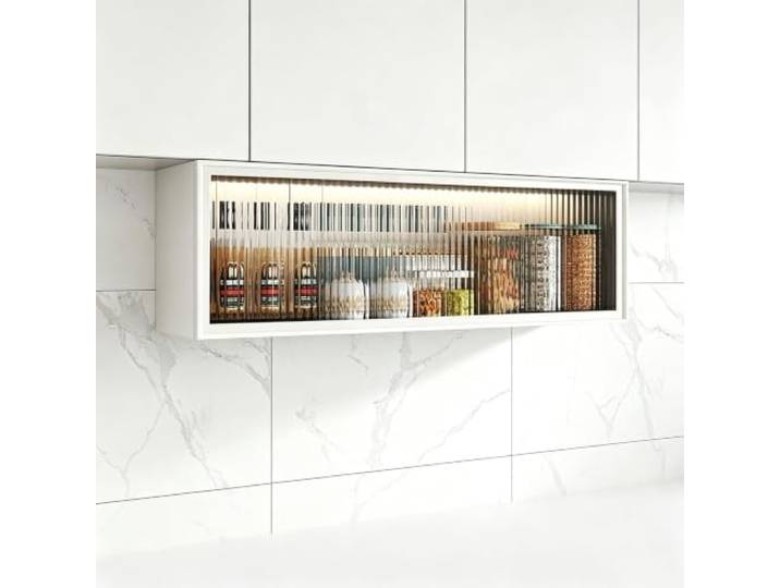 Schwebender Küchenhängeschränke Mit Nach Oben Öffnender Gehärteter Glastür Wandorganizer Für Küche Badezimmer Wohnzimmer, Gewürzregal Organizer(50x33x20cm/20x9x12in)