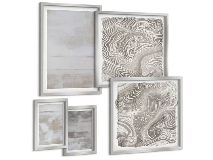 BILDER SET 5er Set - 50x50 cm & 20x30 cm & 40x60 cm Silberner Rahmen - Abgenutzte Texturen, moderner Stil