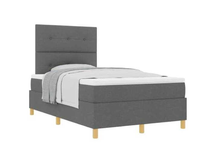 KTHLBRH Boxspringbett mit Kopfteil dunkelgrau 120 x 200 cm Stoff Ergonomisches Design, zwei Höhen verstellbares Kopfteil, Kiefernholz, Lattenrahmen, moderne Zimmer