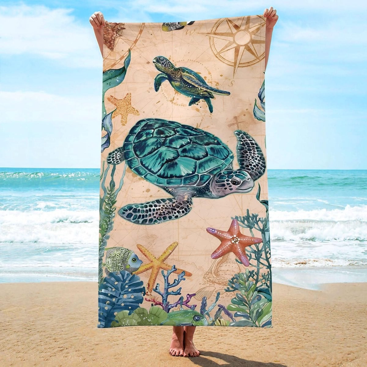 Omgoods XXL Microvezel Strandhanddoek met Schildpad Design