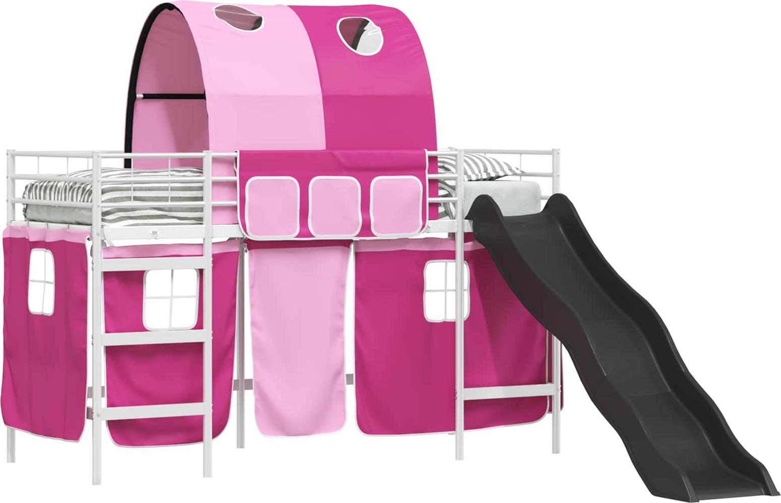 Etagenbett für Kinder mit Vorhängen Weiß und Rosa 90 x 190 cm