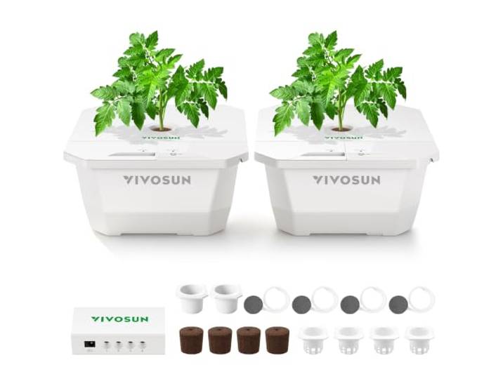 VIVOSUN FlexFeed DWC Hydroponik-System 15L mit Smart Controller, 2 Eimer Smarte Wasserüberwachung per App, Temperaturkontrolle, leistungsstarke Luftpumpe und System für effizientes Pflanzenwachstum