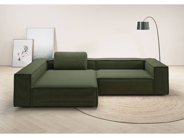 Ecksofa HOME AFFAIRE Watertown, moderne XXL L-Form, 306 cm breit, Japandi Design , grün (oliv), B:306cm H:68cm T:191cm, 100% Polyester, Sofas, Ecksofa, Komfortabel mit tiefer Sitzfläche – ideal für grosse Wohnräume