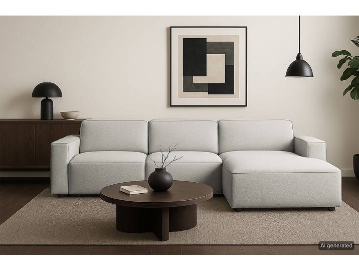 Ecksofa mit Longchair Typ A Grau Chenille Raica 284 x 70 x 166cm Longchair davorstehend rechts Modern