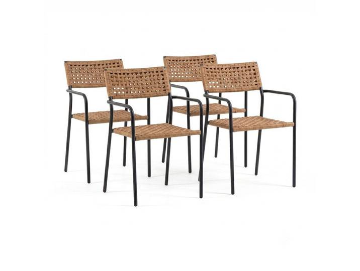 Lot de 4 chaises empilables en acier peint et polyrotin tressé légères élégantes idéales pour jardin terrasse bar Paula