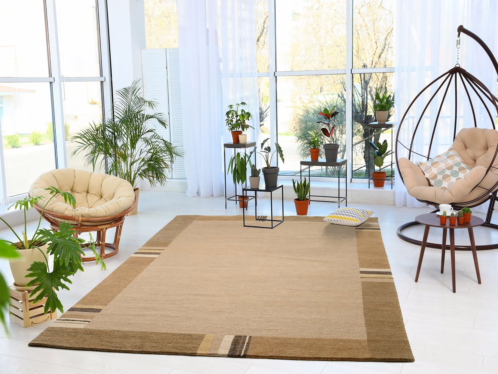 home24 Wollen vloerkleed Shangri La beige/cappuccinokleurig 140 x 200 cm