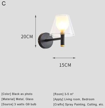 Friendly Fresh Finds Nordic Glass Wall LED Lamp Modern Sconce For Bedroom Bathroom Decor c Black