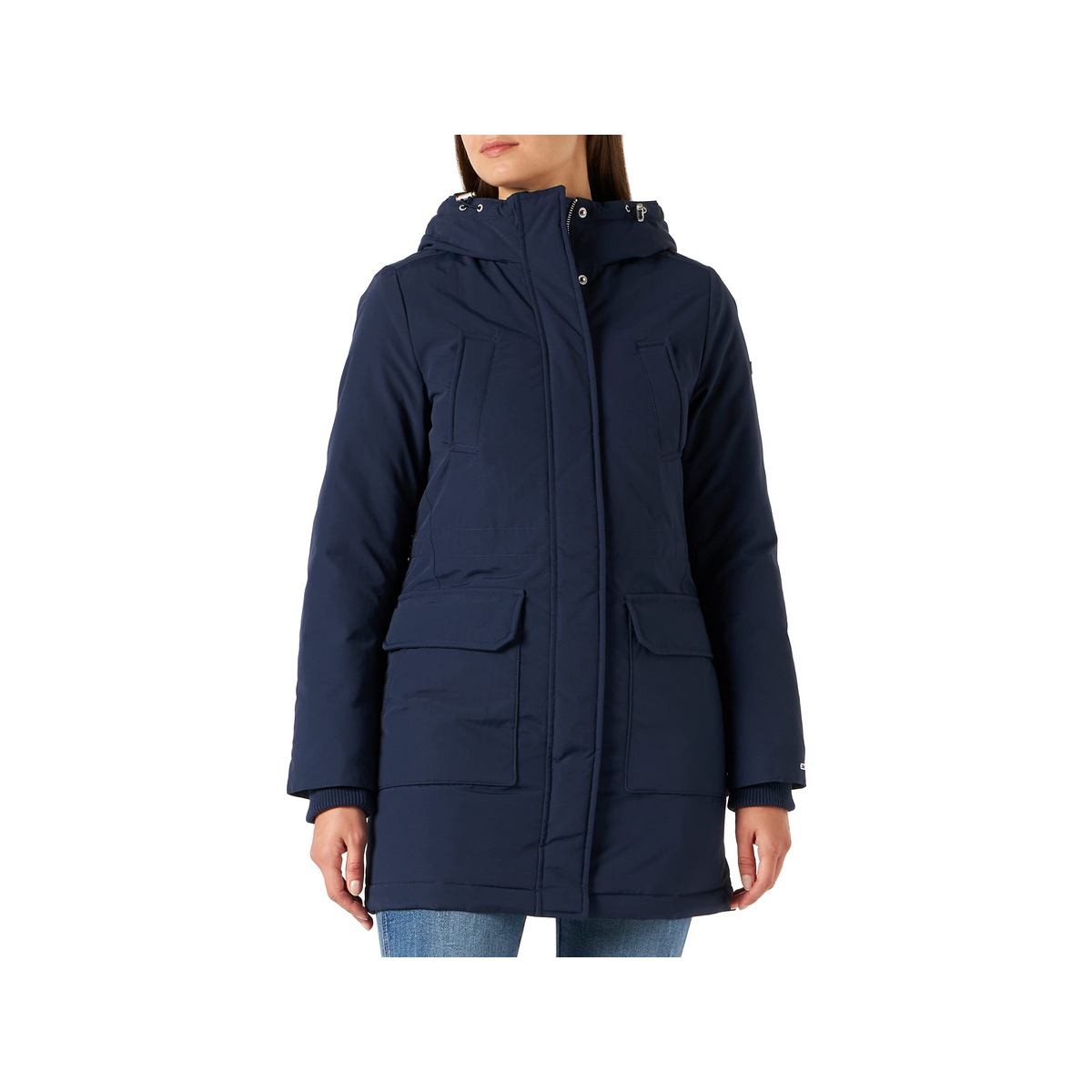 Damenjacke TOMMY JEANS Jacke Jacke mit Kapuzentaschen Reißverschluss und Knopfverschluss Artikel DW0DW14684, S, Poliammide 100%