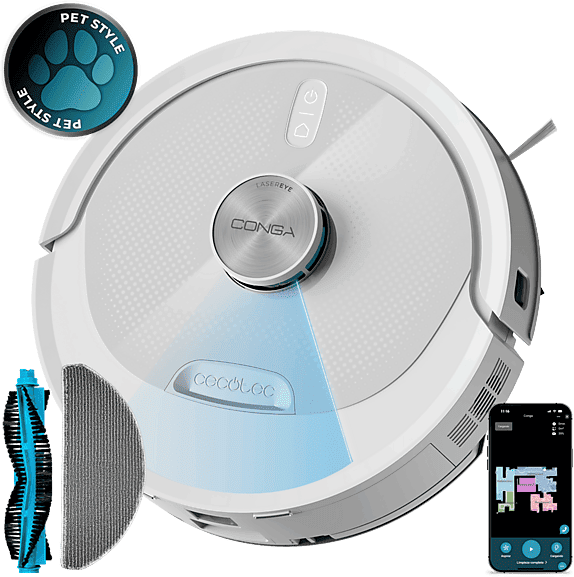 Robot aspirador - Cecotec Conga M60 Pearl, Navegación láser, 13000 Pa, hasta 200 min, App, Bluetooth y WiFi 2,4 GHz, depósito 350 ml/460 ml, Pearl