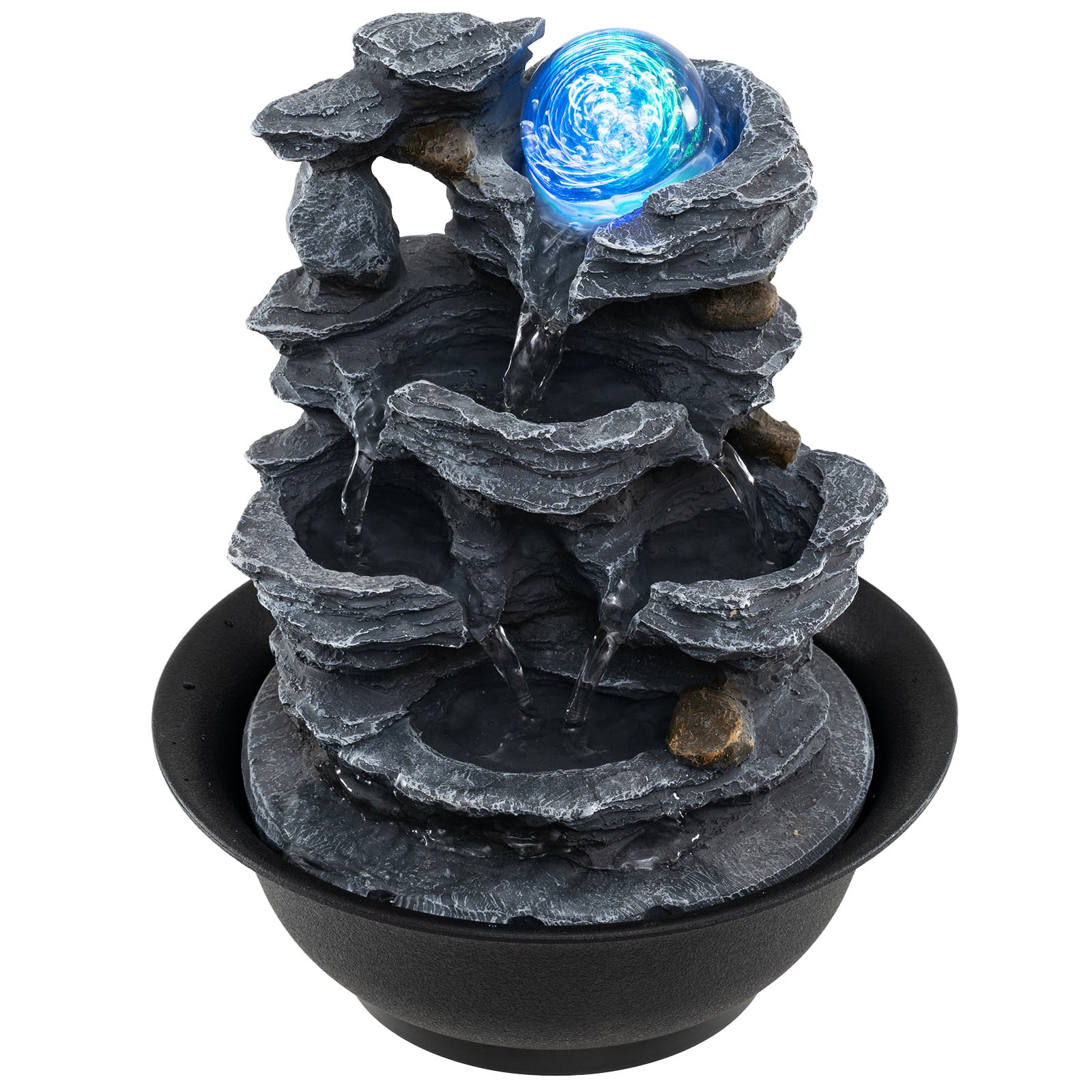 Costway Tafelwaterfontein Waterval met Steen-effect, Gekleurd LED-licht en Stille Pomp, B: 21,5 cm, D: 26 cm