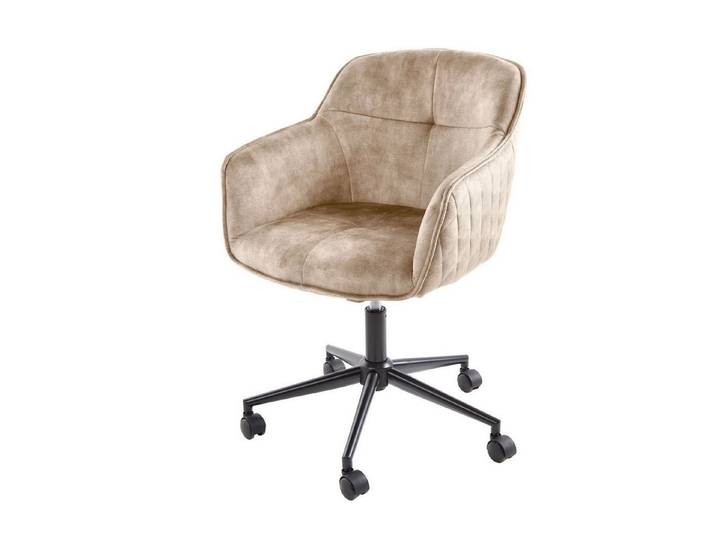 Licht-Erlebnisse Drehstuhl BASEL, höhenverstellbar Samt Beige Creme Schwarz mit Rollen