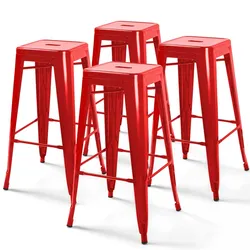 Oviala Business 4er-Set Barhocker Stahl rot glänzend