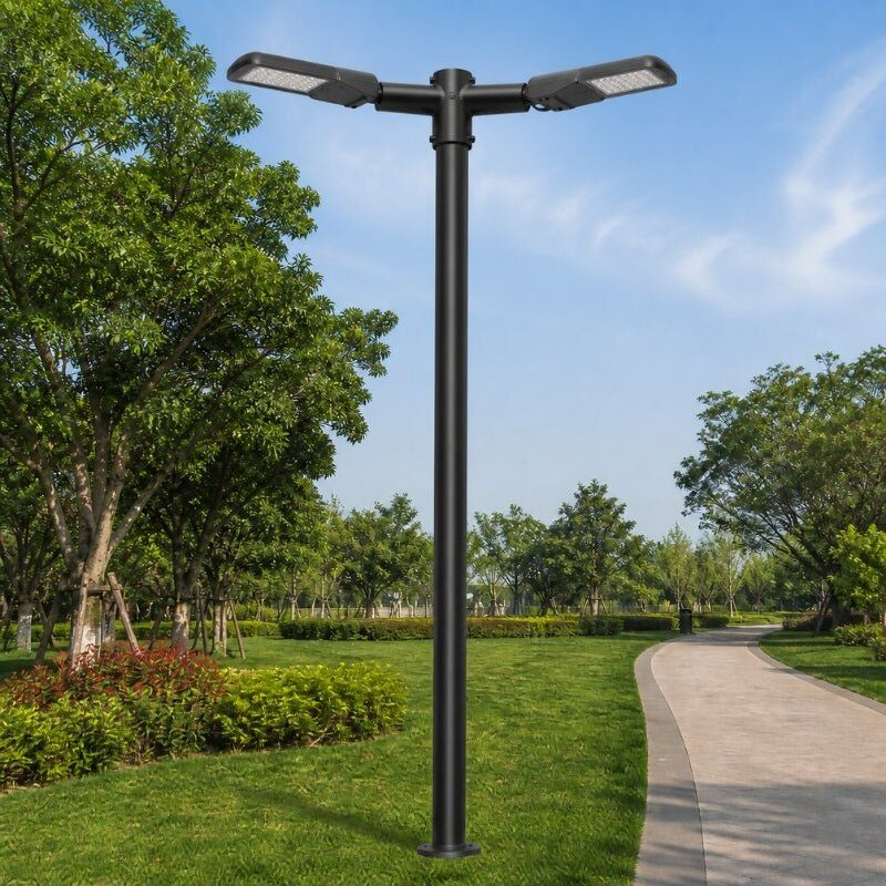 LED line Support Noir 2 Luminaires pour Mât d'Éclairage