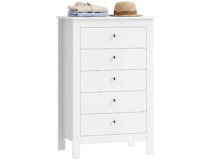 HOMCOM Kommode mit 5 Schubladen 60 x 39,5 x 95,3 cm, Weiß Sideboard, Schubladenschrank für Wohnzimmer, Schlafzimmer