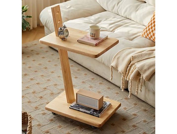 XCHtuerFY Beistelltisch, Verstellbarer Snackwagen mit Ablagefächern, Kleiner Couchtisch for(Yellow,38x51x83cm(15x20x33inch))