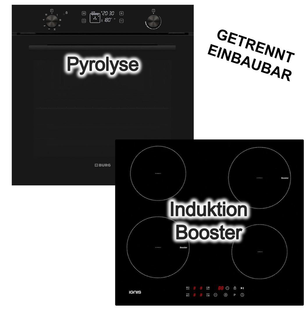 Herdset Burg Einbaubackofen 78L Pyrolyse visioTouch + Bauknecht Induktionskochfeld Booster Touch-Control