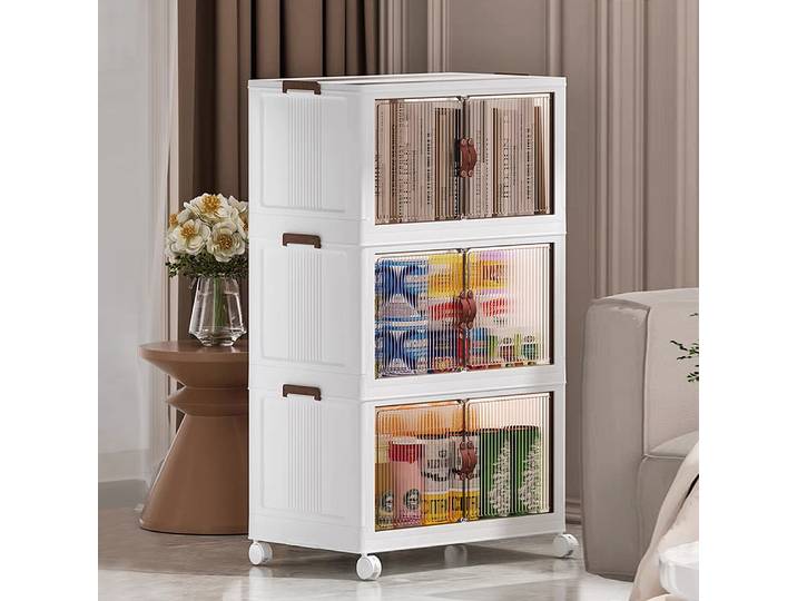 Boite Rangement à 3 Niveaux Organisateur de Rangement Plastique avec 4 Roulettes Empilable Bacs de Rangement pour Jouets Livres