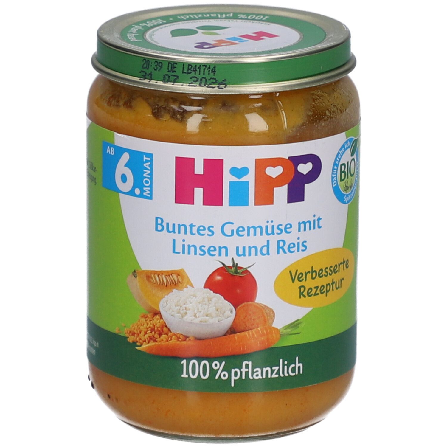 Hipp Gemüse mit Linsen und Reis Bio Glas 190 g Brei