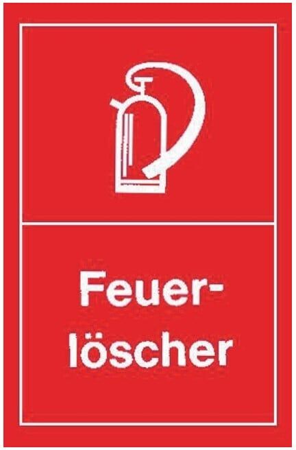 Panneau d'avertissement extincteur rouge ; Siebdruck Jäger (4317784368155)
