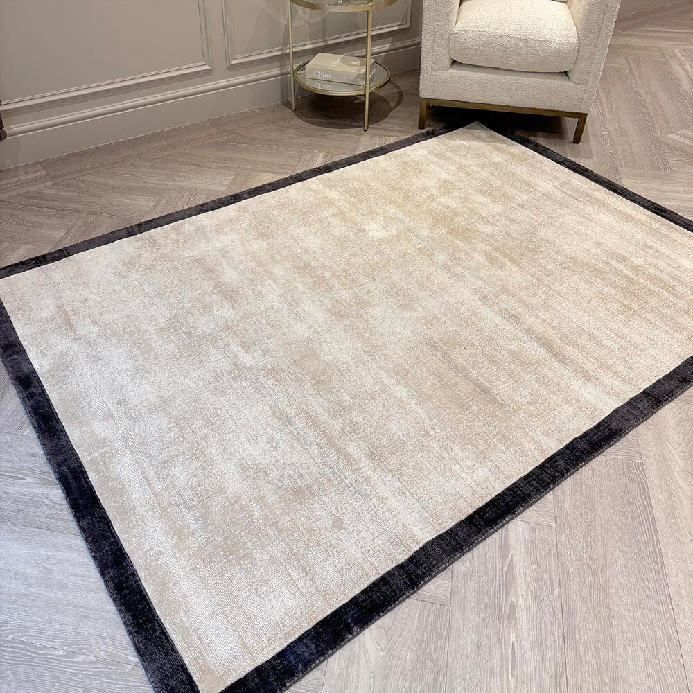 Ryley Cream Viscose Rug with Black Border, 160x230cm