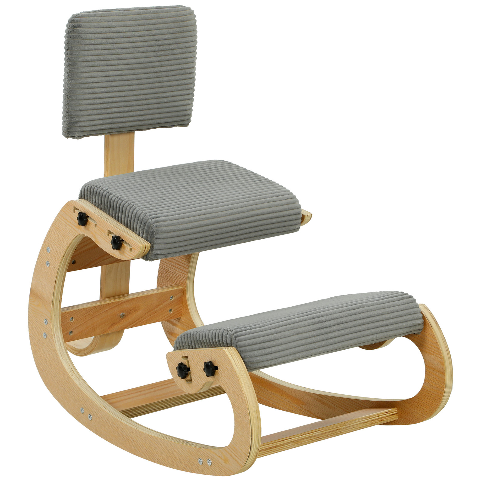 HOMCOM Ergonomische kniestoel met rugleuning en ribstof, donkergrijs