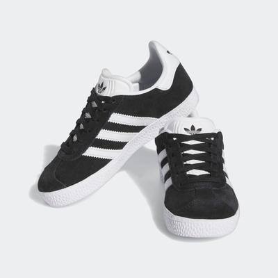 Sneaker ADIDAS ORIGINALS "GAZELLE", Mädchen, Gr. 29, schwarz-weiß (core schwarz, cloud weiß, gold metallic), Leder, Synthetik, Schuhe Sneaker