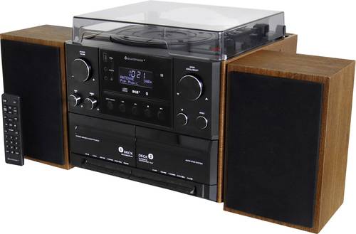 Soundmaster MCD5600BR Stereoanlage Plattenspieler, DAB+, UKW, Bluetooth, CD, Kassette, USB, 2 x 5W Braun (Edelholzoptik matt)