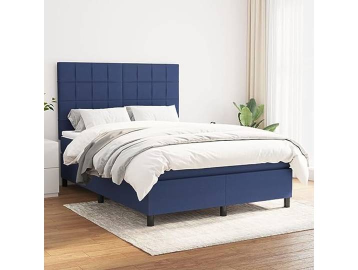 RJPLMFV Bettgestell, 140 x 200 cm, Blau, mit Taschenfederkernmatratze Verstellbarer Kopf, mittelhart, atmungsaktiver Stoff, weicher Matratzenschoner