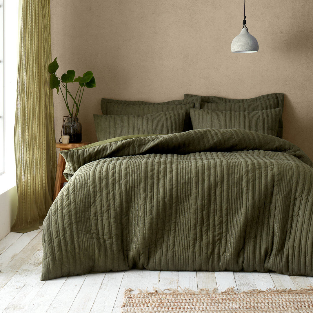 Pineapple Elephant Tamba Jersey Stripe Double Duvet Cover Set with Pillowcases Green Super King